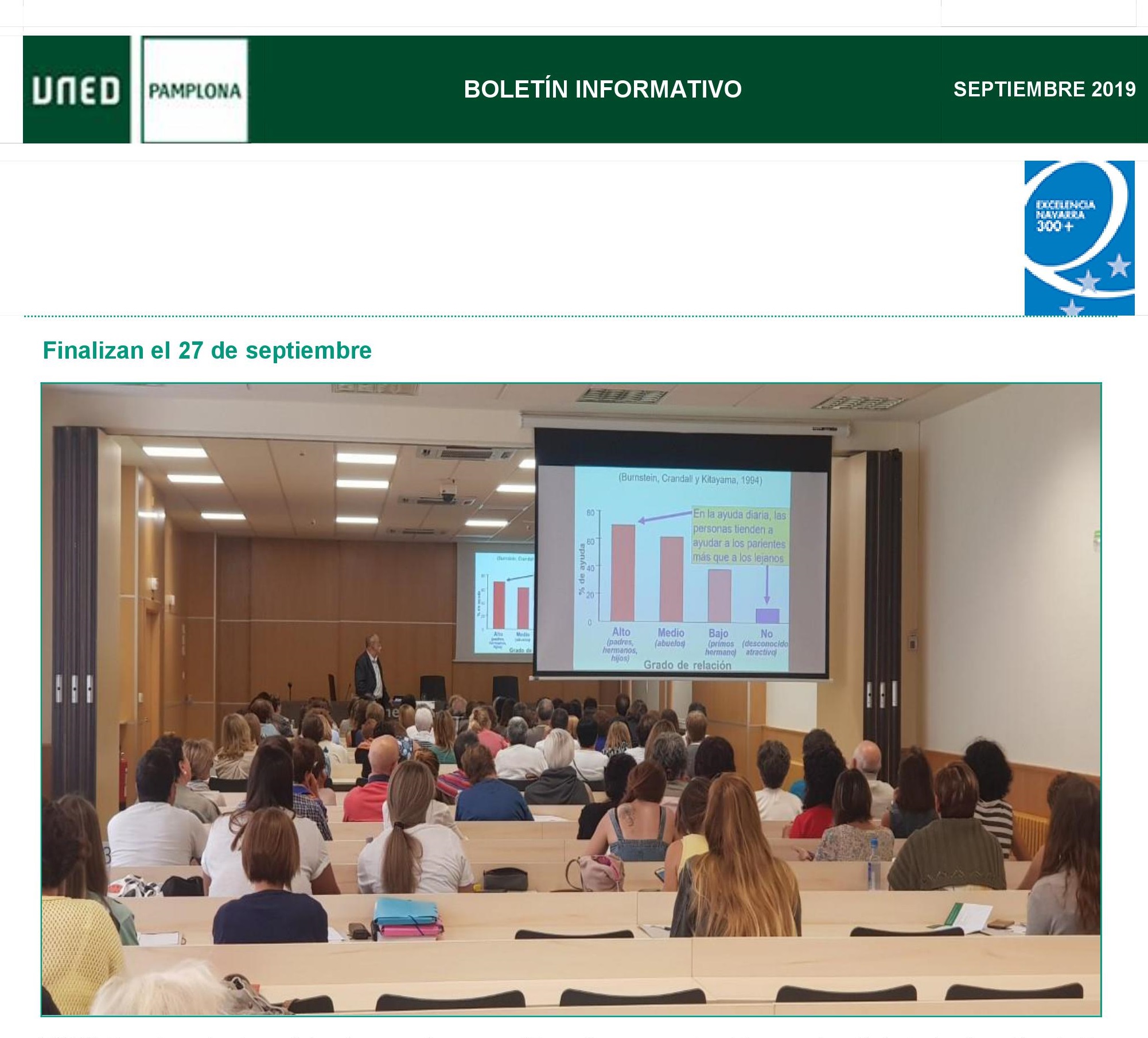 Publicado el boletín informativo de UNED Pamplona correspondiente al mes de septiembre